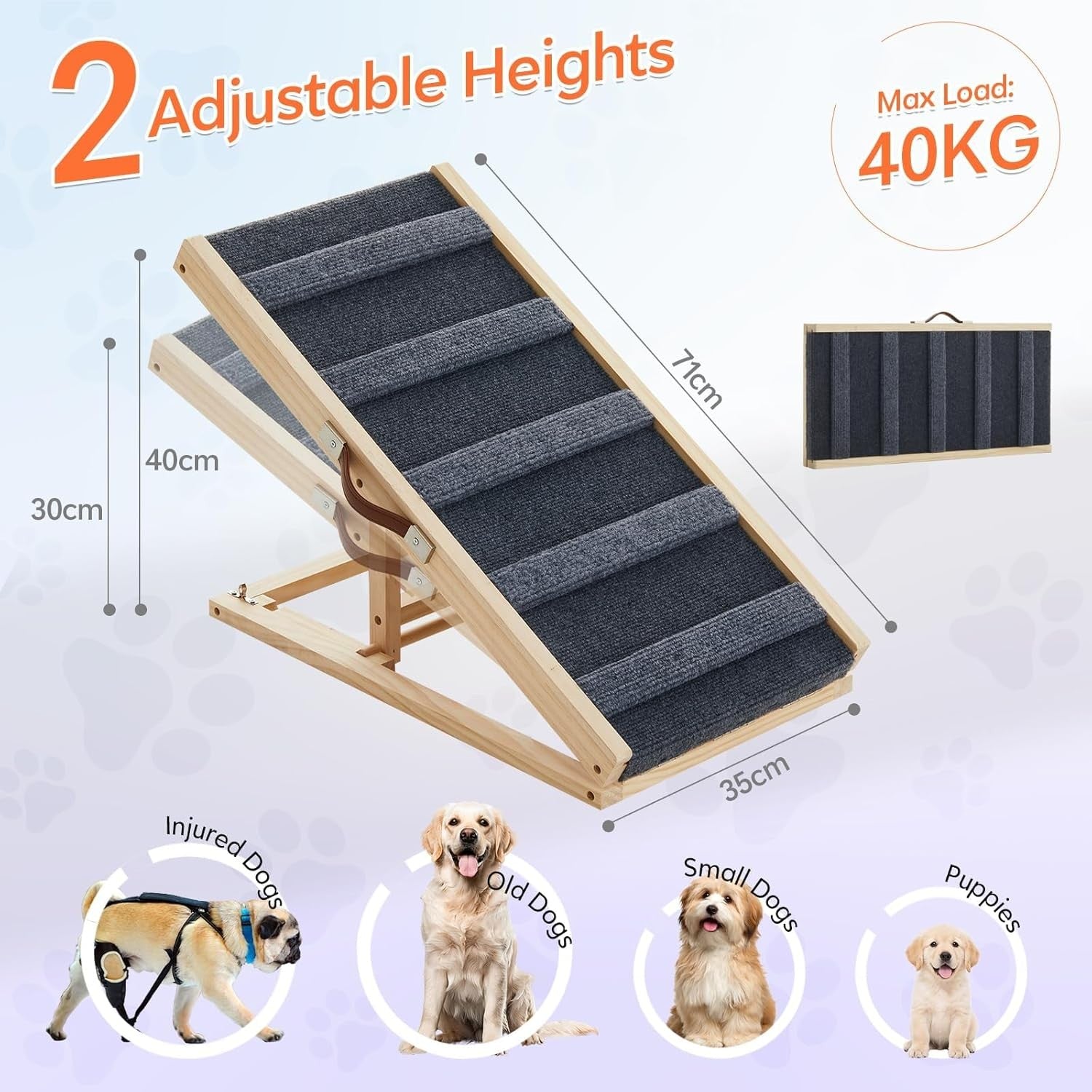 Adjustable Folding Wooden Dog Ramp & Pet Steps – Non‑Slip Safe Access
