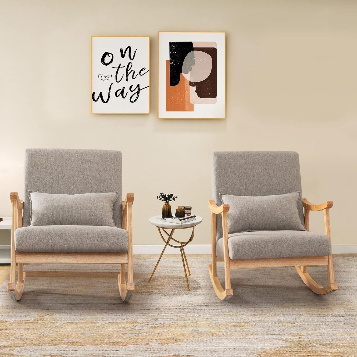 Rocking Chair with Cushion & Lumbar Pillow – Solid Wood, 83cm High, Relax