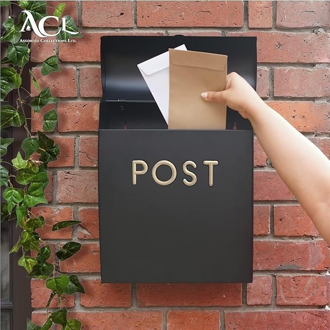 Wall Mounted Lockable Post Box Black Aluminium Weatherproof Mailbox Large