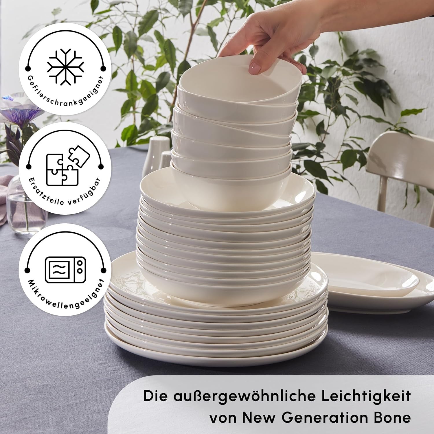 41pc Bone China Dinnerware Set Plates Bowls Cups Minimalist Tableware