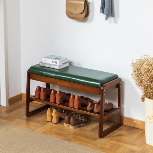 Modern Green Entryway Shoe Bench with Flip-Top Storage & Cushioned Seat