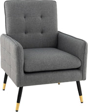 Comfy Grey Linen Accent Chair, Modern Tufted Sofa Chair with Metal Legs