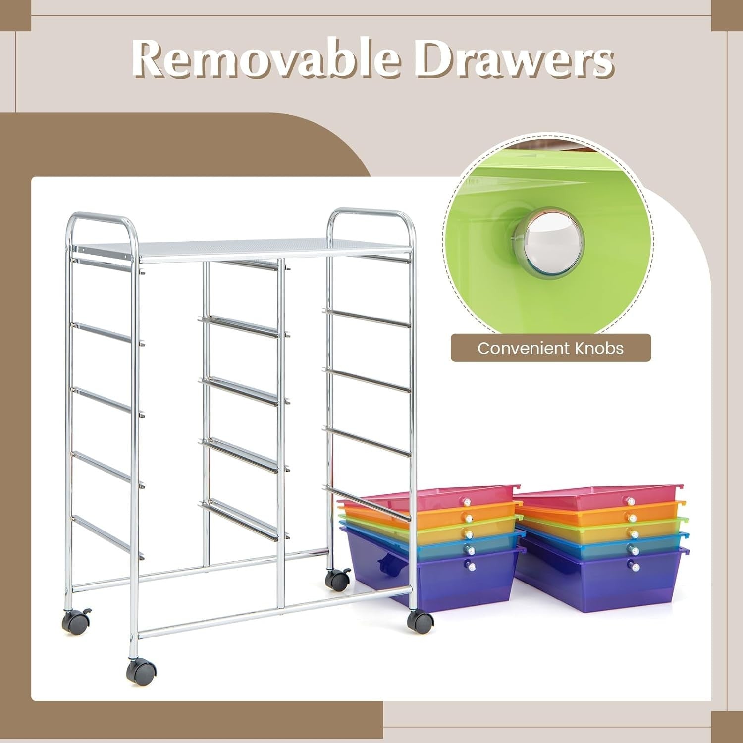 10 Drawer Rainbow Storage Trolley Rolling Organizer Cart with Wheels