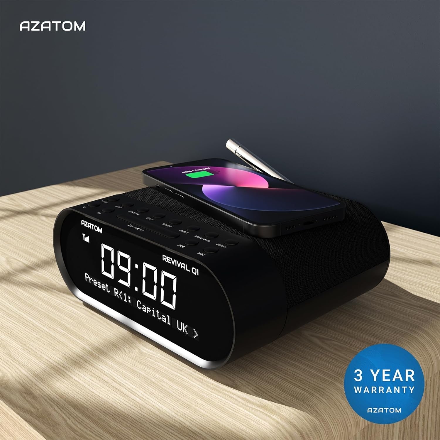 DAB DAB+ FM Bedside Digital Radio Alarm Clock Bluetooth Wireless Charging