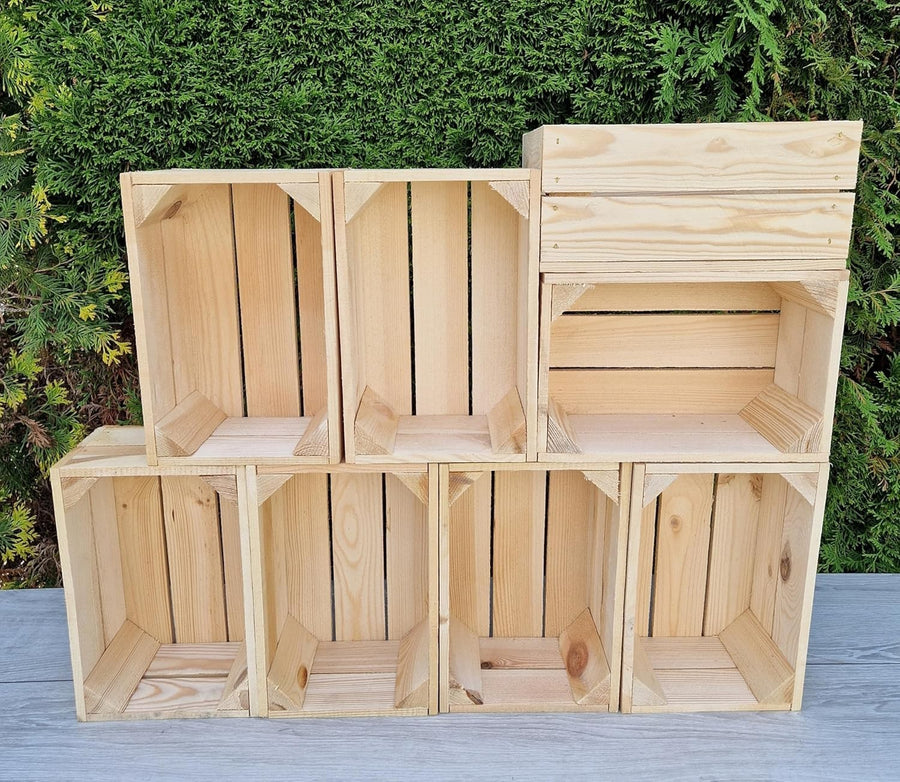 8-Piece Natural Wood Storage Crates Organizer 30x20x15cm Durable