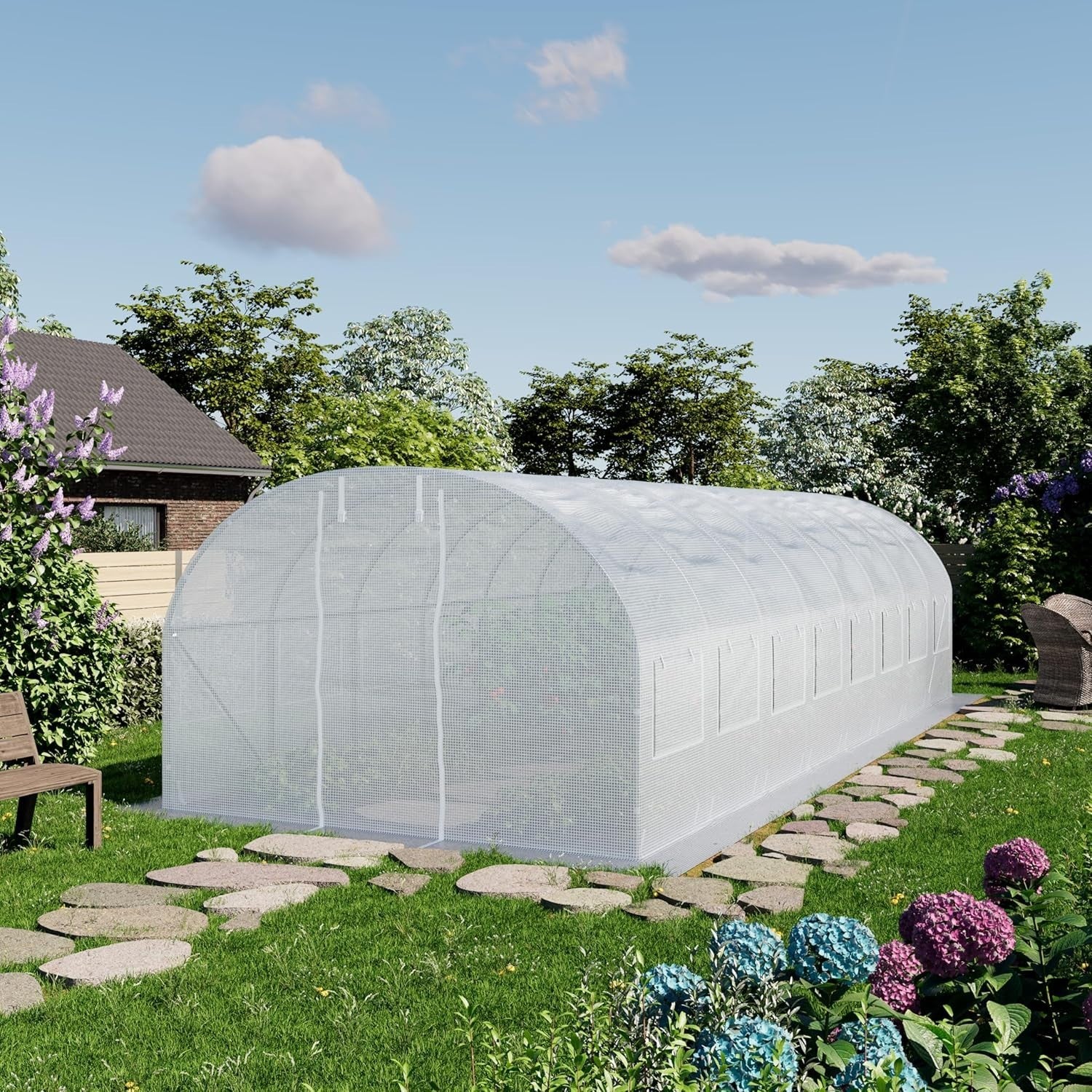 Large 3×8m Polytunnel Greenhouse with Windows | Heavy Duty Steel Frame