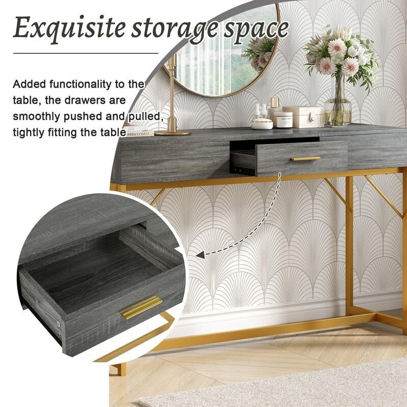 Luxury Console Table w/ Drawer – Gold Frame Entryway Hall Table 120cm