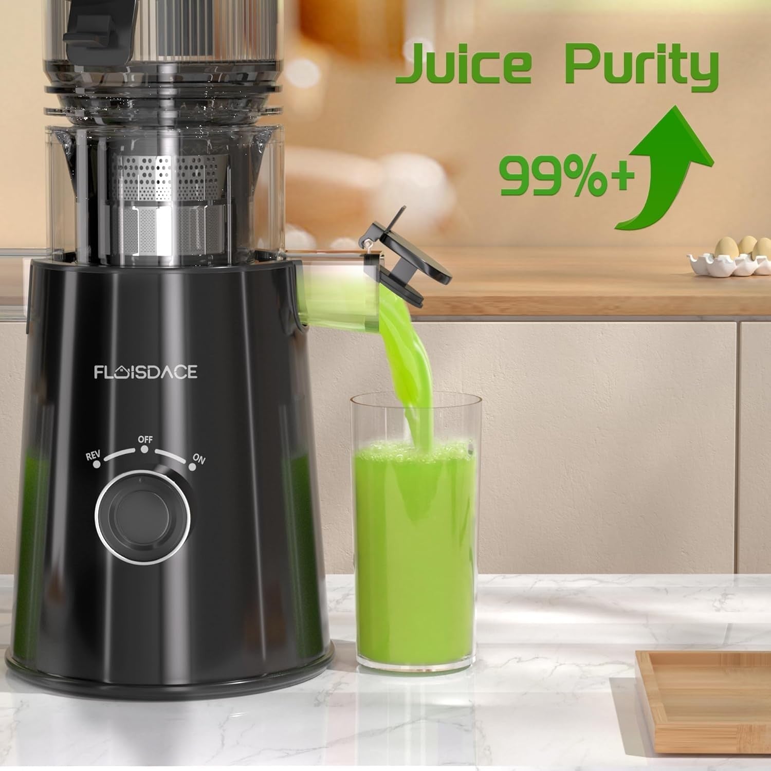 Black Cold Press Juicer 5in Feed Chute Whole Fruit High Torque Easy Clean