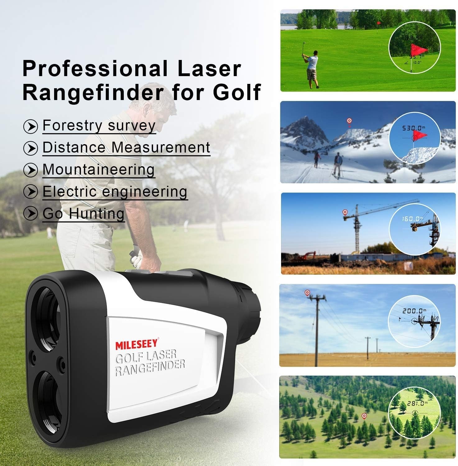 Golf Rangefinder 1100Y Slope On Off Flag Vibration 6X Accuracy