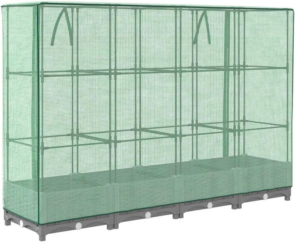 Extra Large Light Grey Rattan Look Raised Garden Bed with Greenhouse Cover