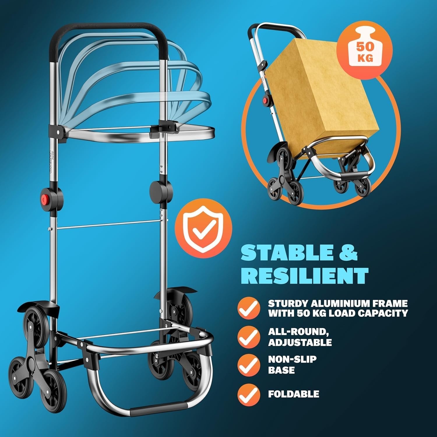 3in1 Foldable Stair Climber Shopping Trolley 56L 50kg w/ Cooler Grey