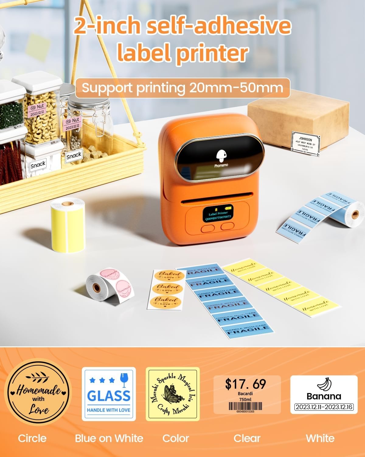 Mini Bluetooth Thermal Label Printer M110 Orange