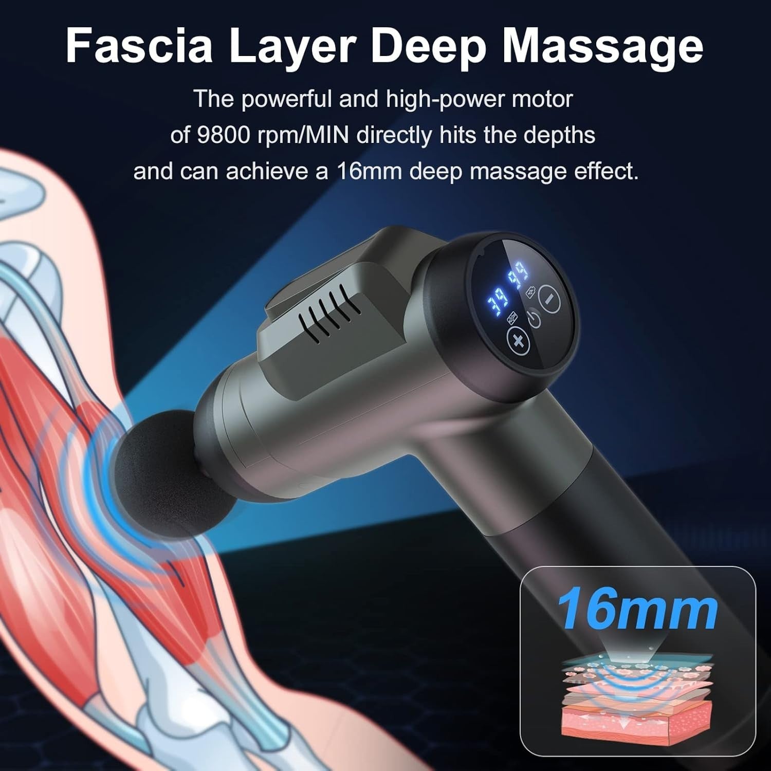 Massage Gun Deep Tissue Percussion 99 Speeds LCD Touch 6 Heads Portable