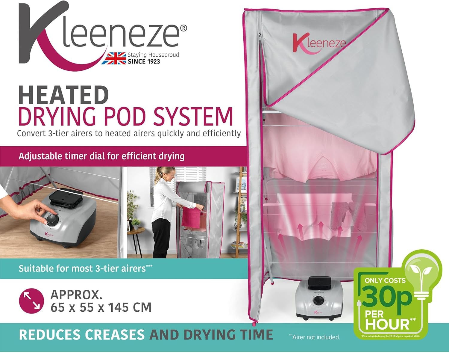 Heated Clothes Airer Cover Pod Electric Laundry Dryer Energy Saving Indoor