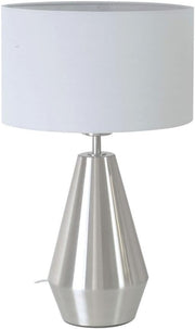 Silver Touch Dimmer Table Lamp LED Grey Drum Shade Bedside Desk Light