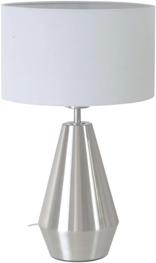 Silver Touch Dimmer Table Lamp LED Grey Drum Shade Bedside Desk Light