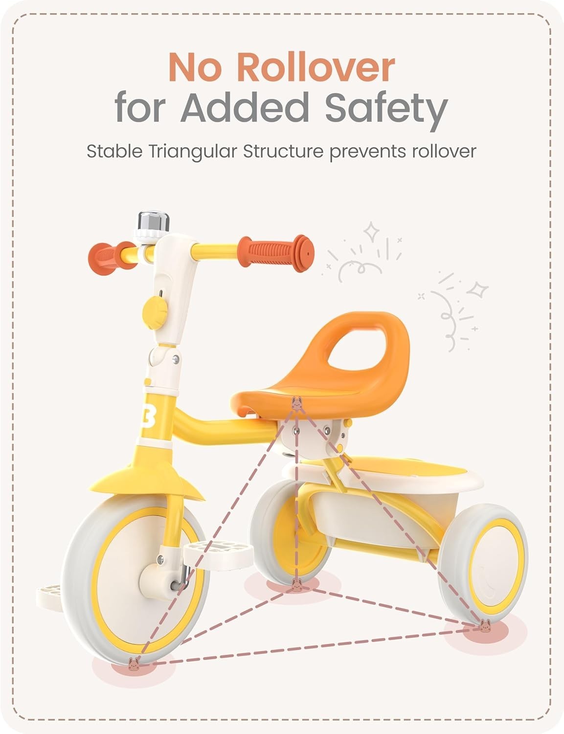 Foldable Toddler Tricycle Adjustable Seat Kids Trike Yellow Age 18M-5Y