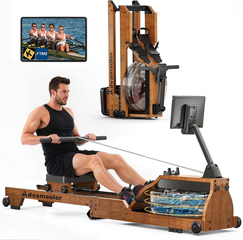 Foldable Oak Wood Water Rowing Machine Bluetooth LCD Home Rower 330LB Capacity