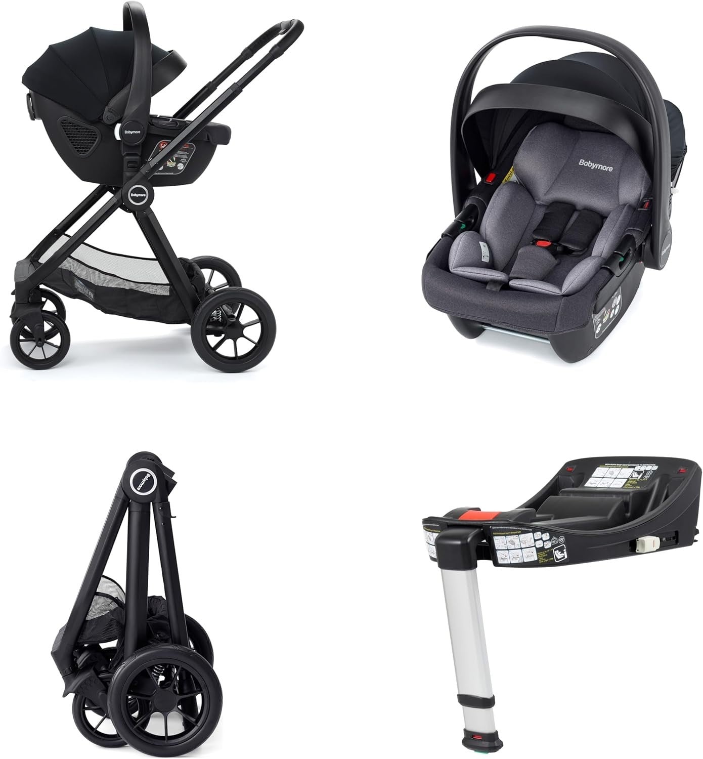 Black 3 in 1 Baby Travel System Pram Pushchair i-Size ISOFIX