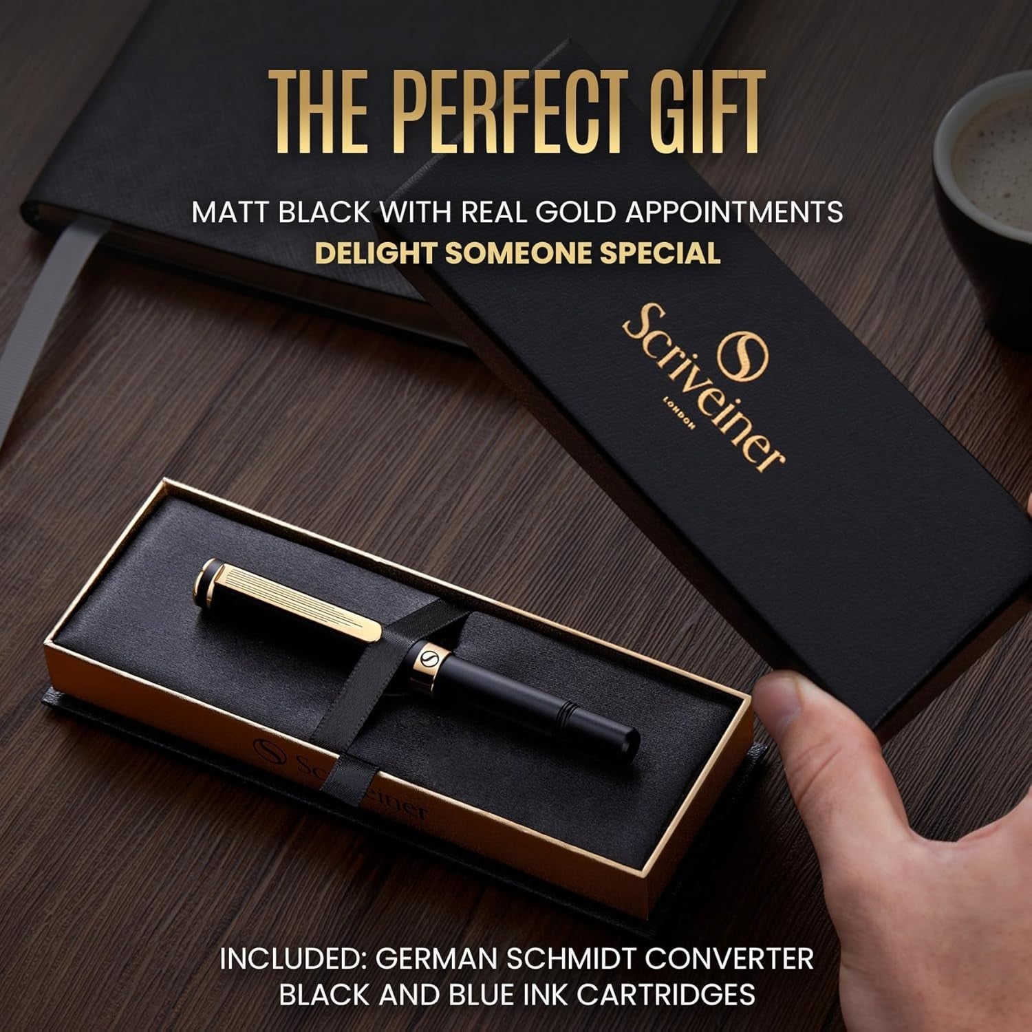 Black Gold Fountain Pen Fine Nib Luxury Gift Box