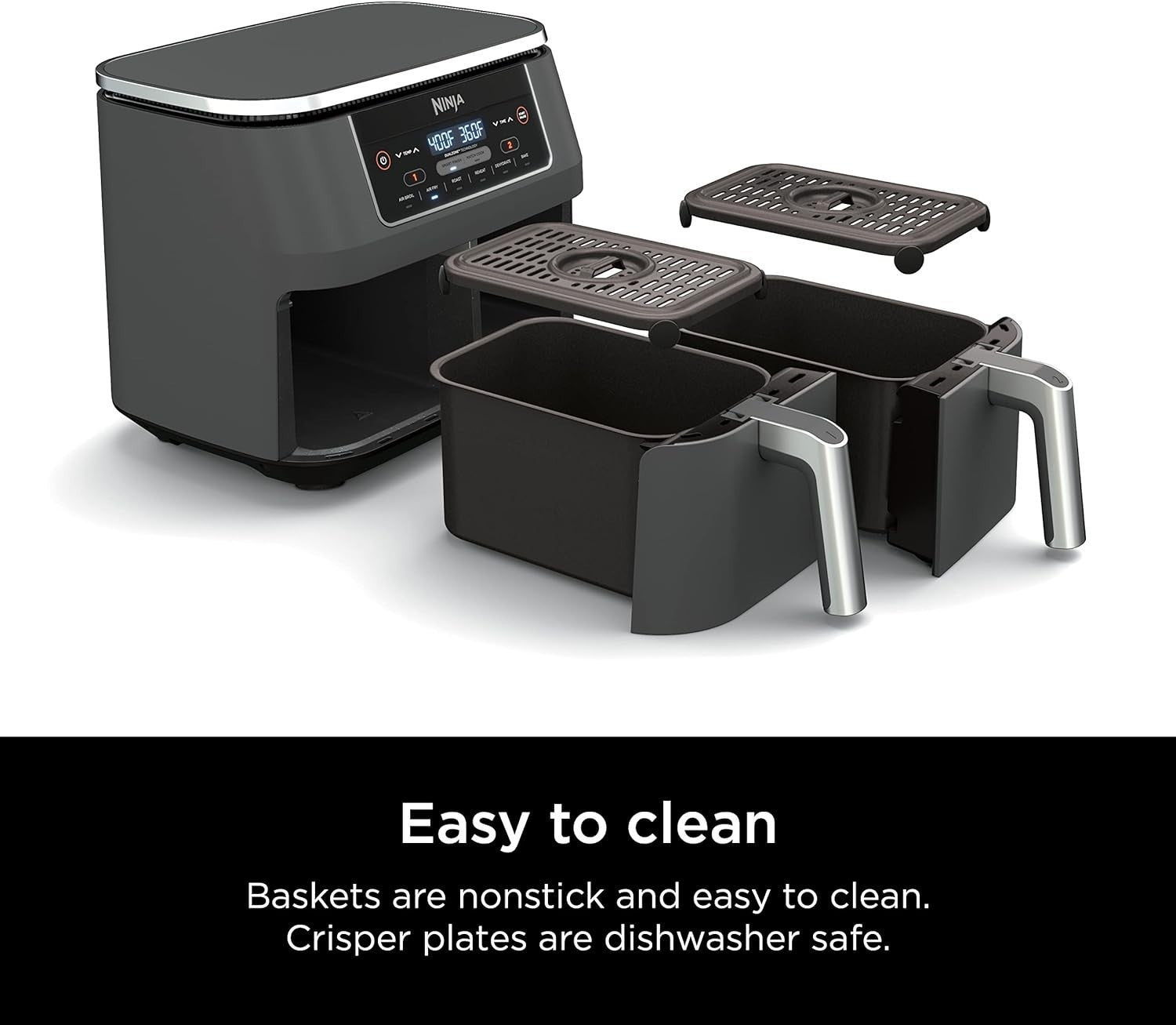 8-Qt Dual Basket Air Fryer | 6-in-1 Smart Finish Cooker | Family Size XL Crisp