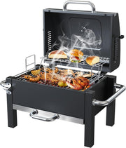 Portable Charcoal BBQ Grill with Warming Rack & Thermometer | Foldable Tabletop