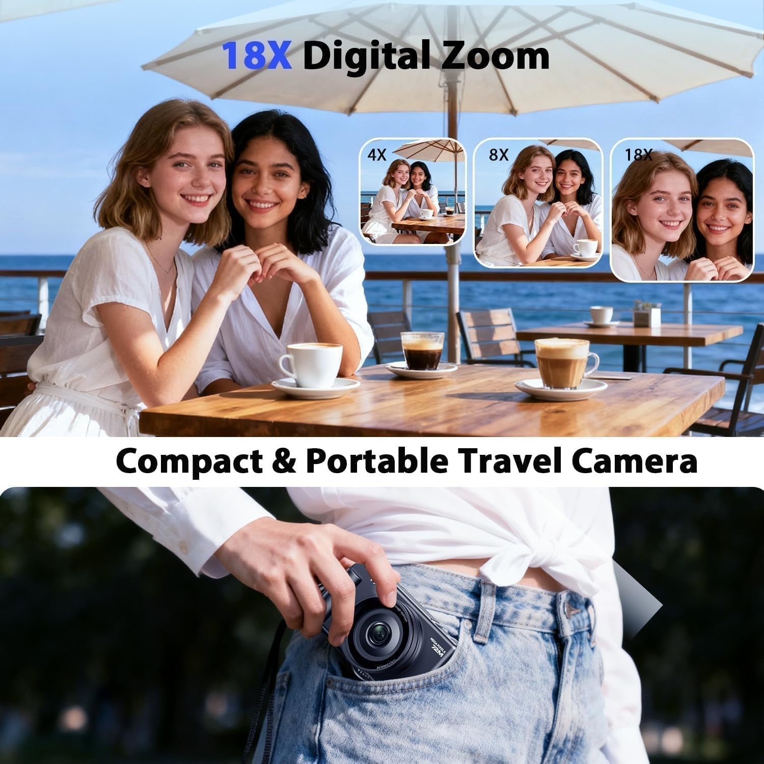 4K 72MP Vlogging Camera Flip Screen Zoom Travel Camera 64GB
