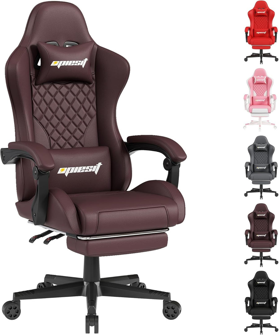 Ergonomic Gaming Chair with Footrest Reclining Brown Swivel