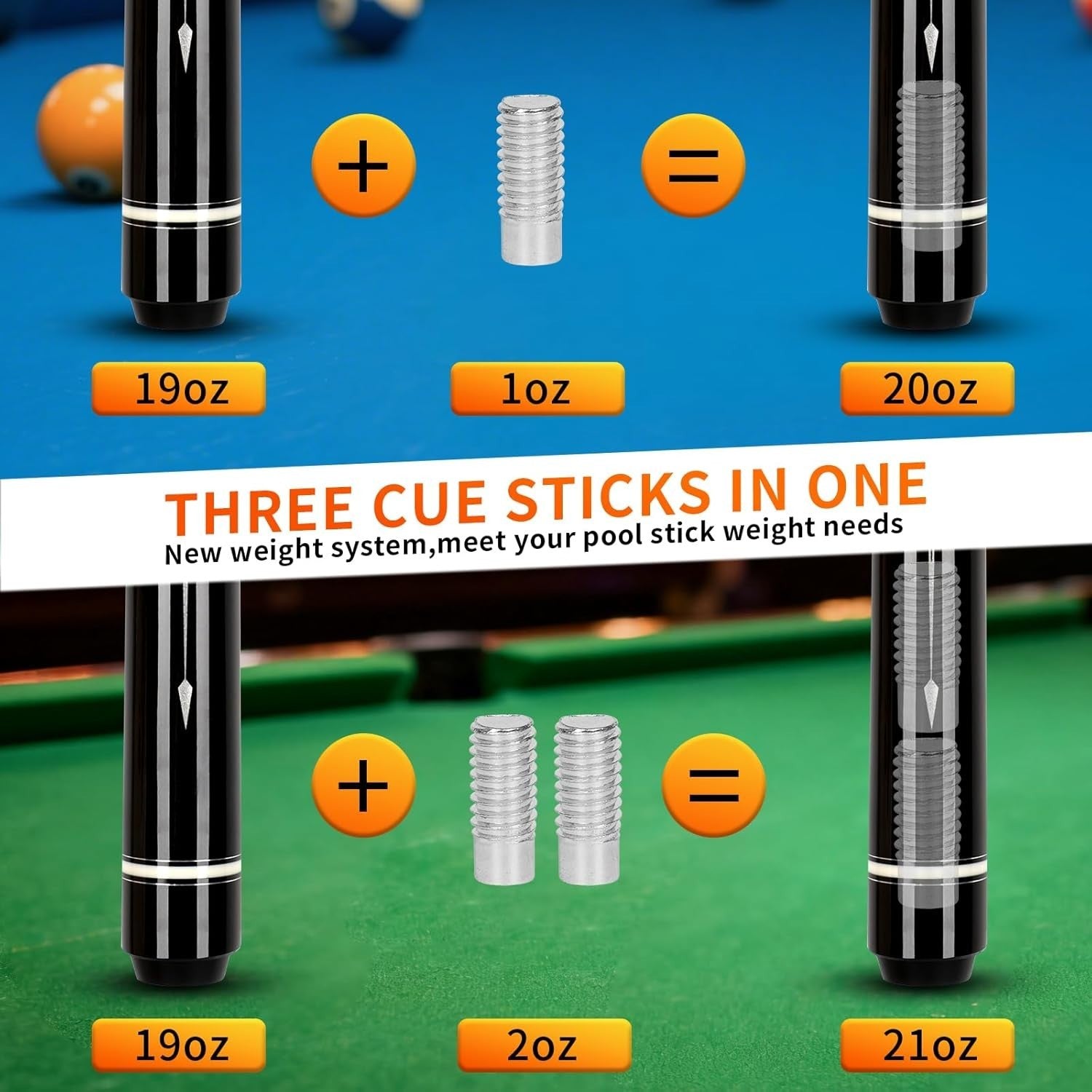 58" Adjustable Pool Cue 19oz–21oz Canadian Maple 3 in 1 Pro Stick Set