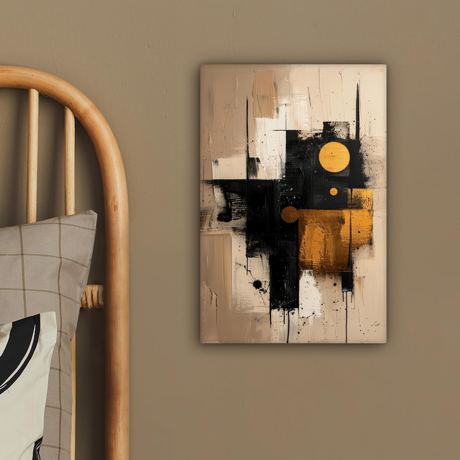 Abstract Gold Black Canvas Wall Art 20x30cm Modern Print
