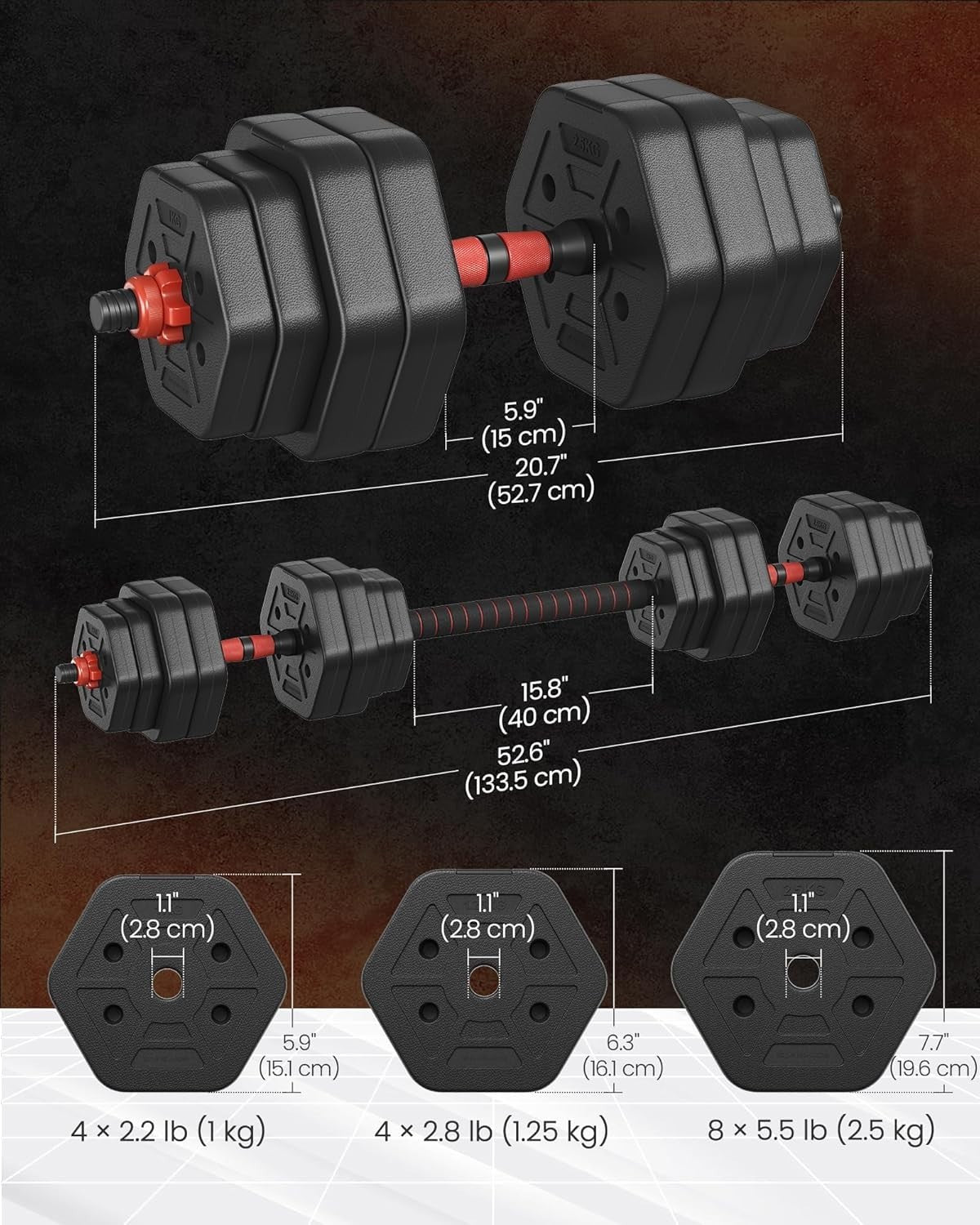 30kg Adjustable Dumbbell Barbell Set Hex Weights Home Gym Training