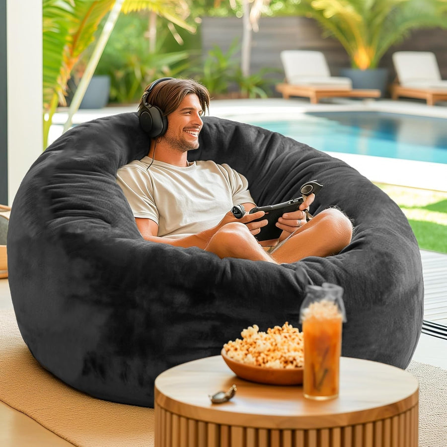Black Large 4FT Memory Foam Bean Bag Chair with Removable Cover for  Relax