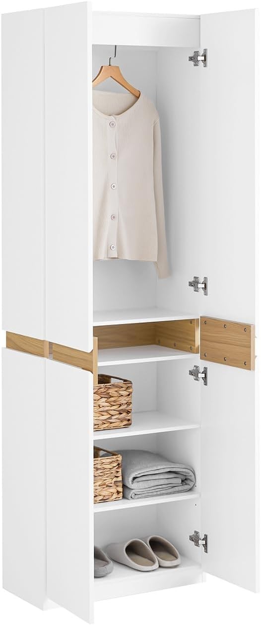 Slim White Wardrobe with Hanging Rail & Adjustable Shelves – Bedroom Storage