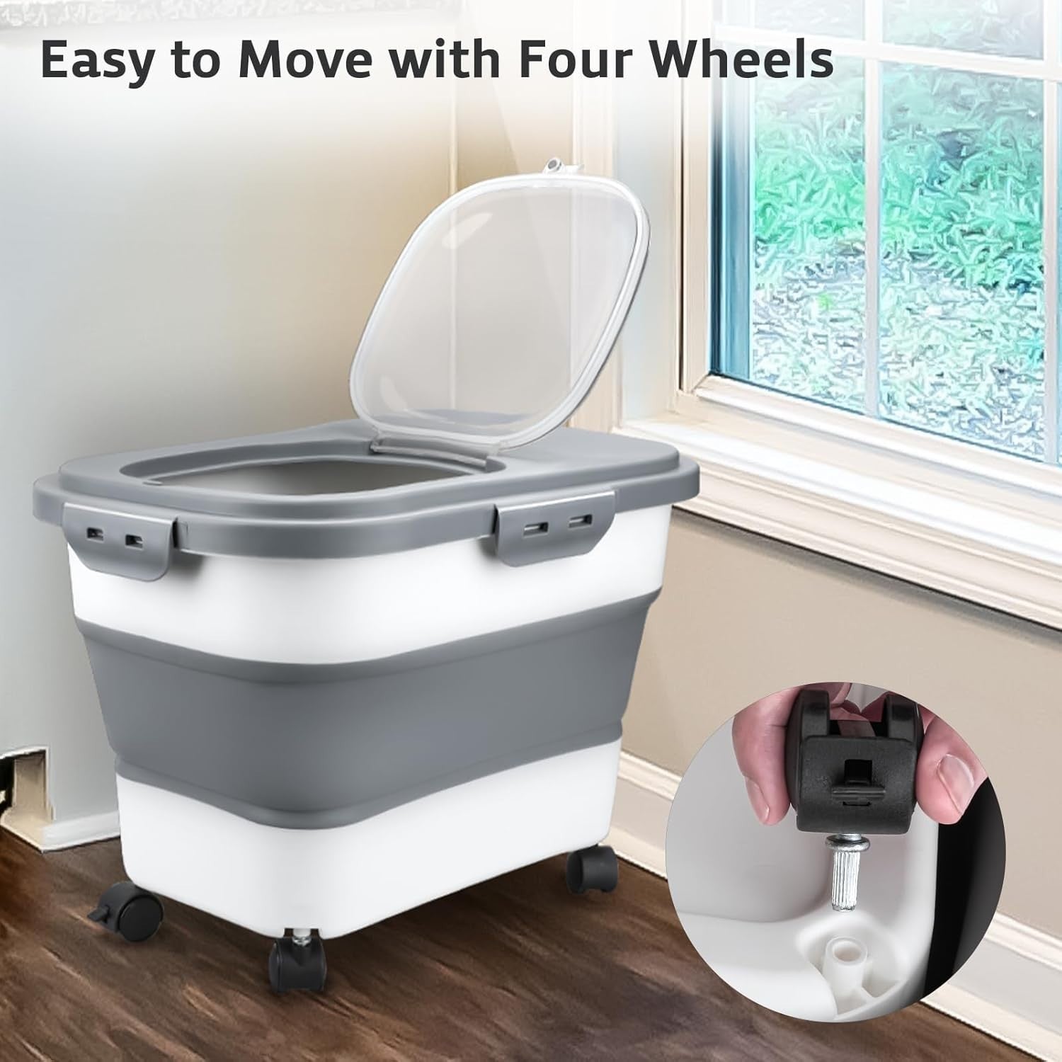 Collapsible Rice Storage Bin 10-30LBS Airtight Food Container Wheels