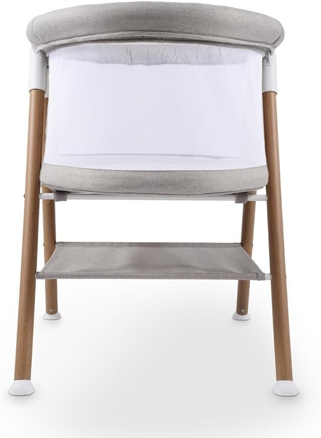 Portable Baby Crib Cot with Mesh Sides Lightweight Foldable Bed Wood Stone Grey