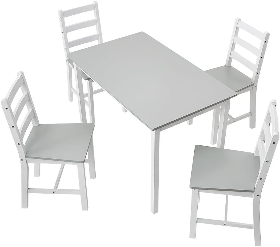 Solid Pine Dining Table Set 4 Chairs Grey White | Durable Kitchen Furniture