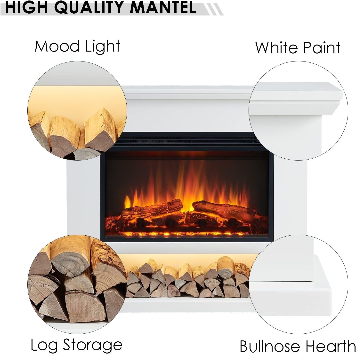 Electric Fireplace Suite 2000W Heater LED Flame Effect Remote Modern