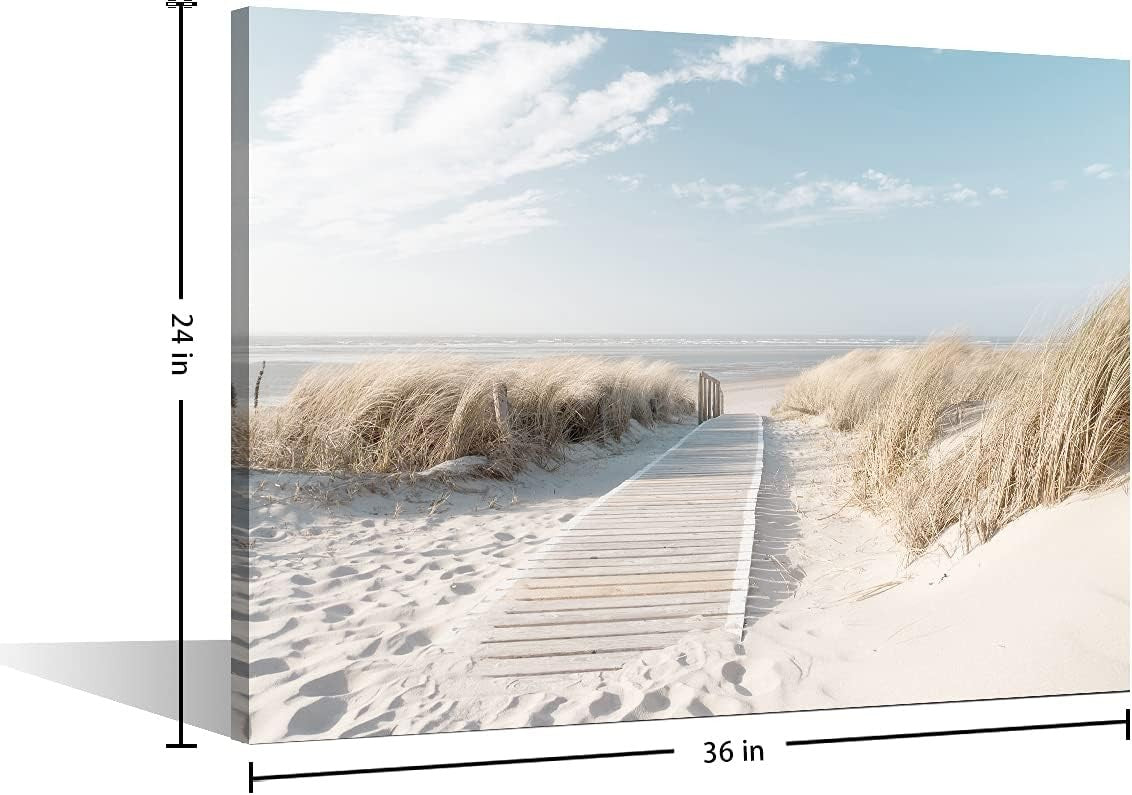 Large Beach Boardwalk Canvas Wall Art 36x24in Framed Seaside