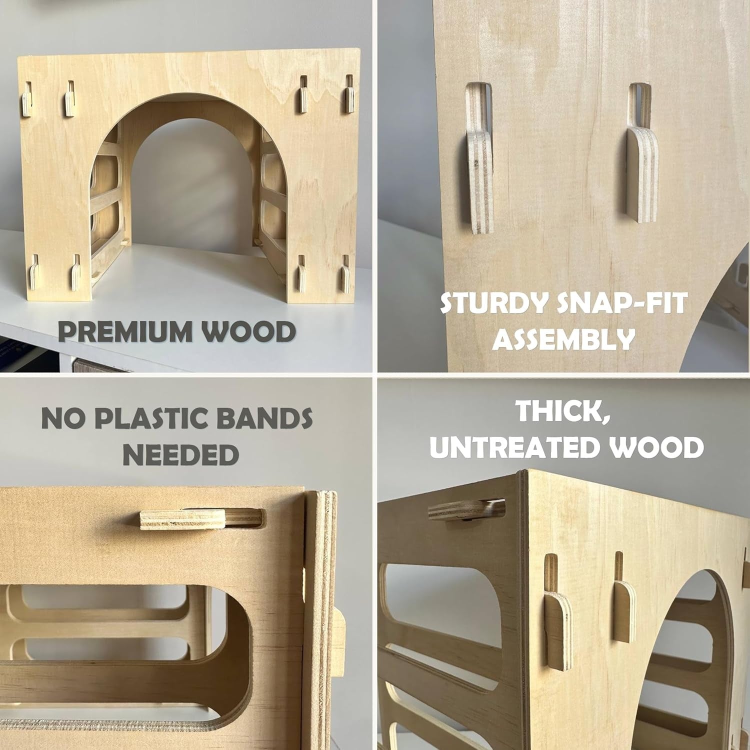 Rabbit Hideout Wooden Tunnel Bed Indoor Hay Feeder Bunny Guinea Pig House