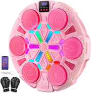 Music Boxing Machine Pink RGB LED Wall Punch Trainer 15 Modes Gloves