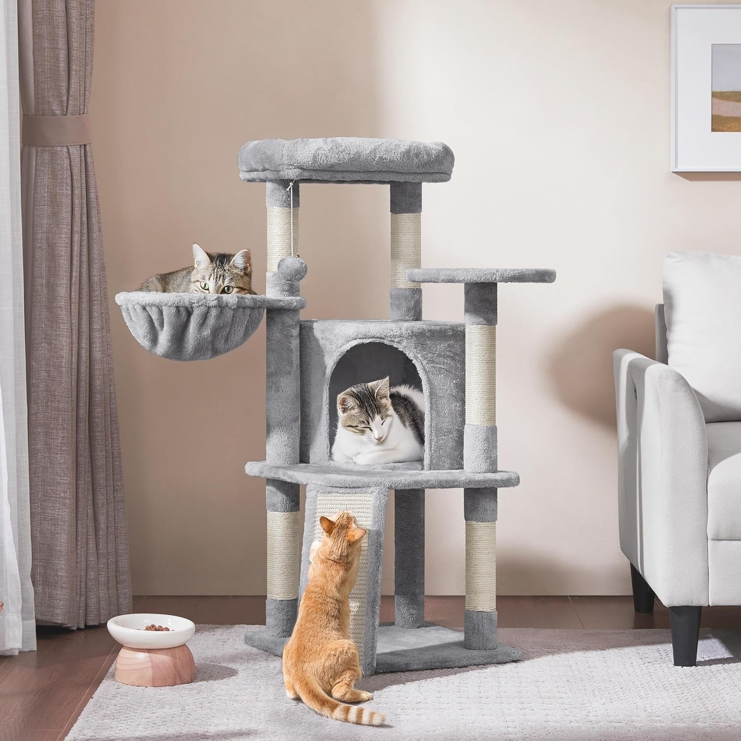 Cat Tree 107cm Climbing Tower With Scratching Posts Condo Basket for Indoor Cats