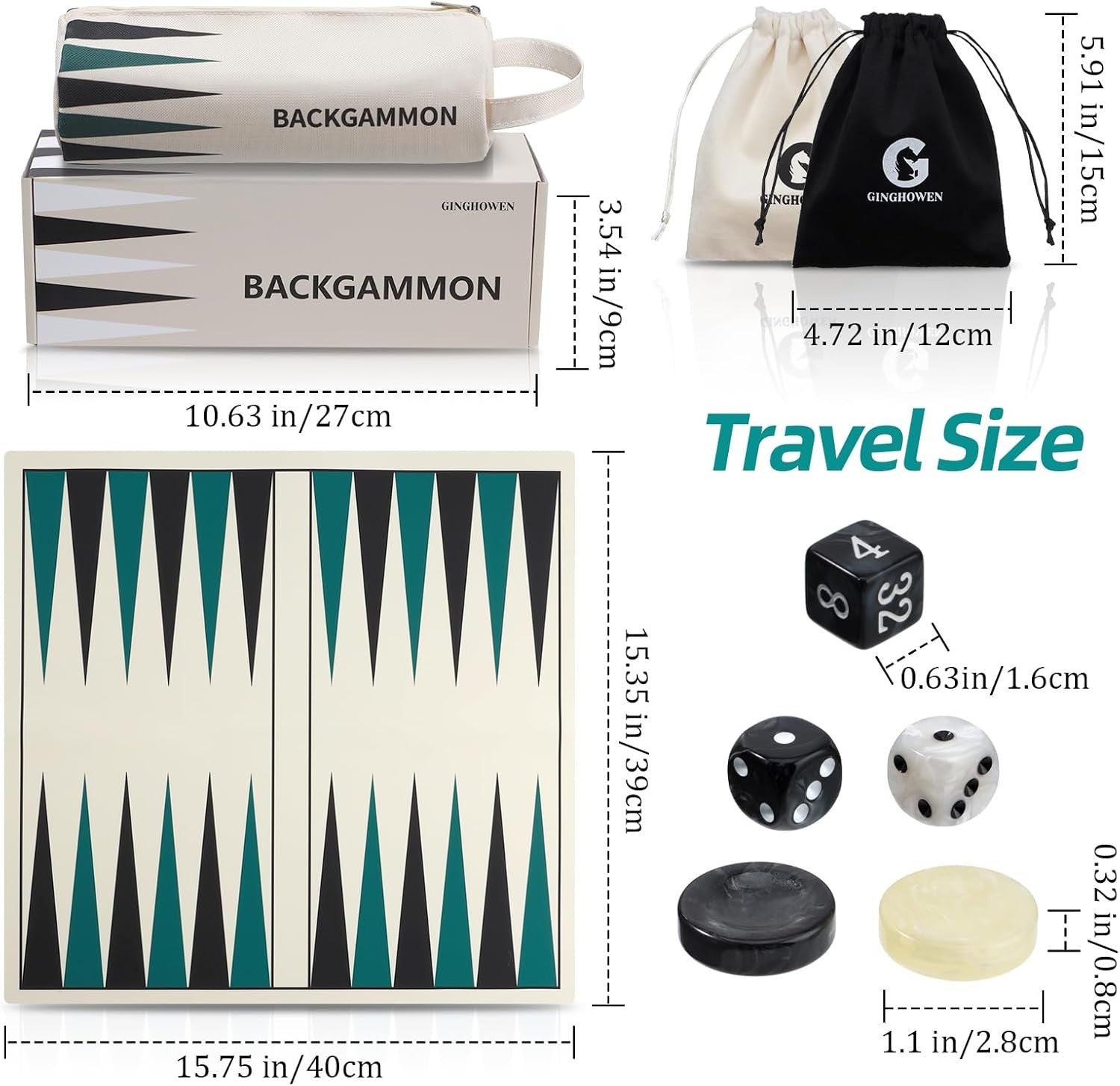 Silicone Backgammon Set Foldable Travel Board Game Bag 2 Players