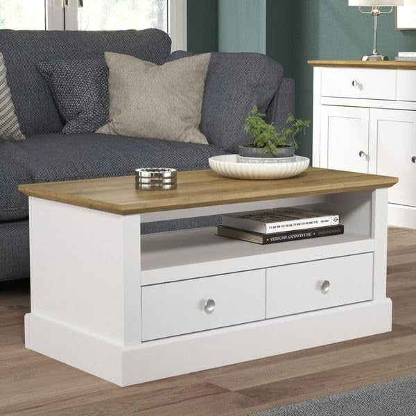 Lift Top Coffee Table with Storage Drawers – White Oak Modern Living Room