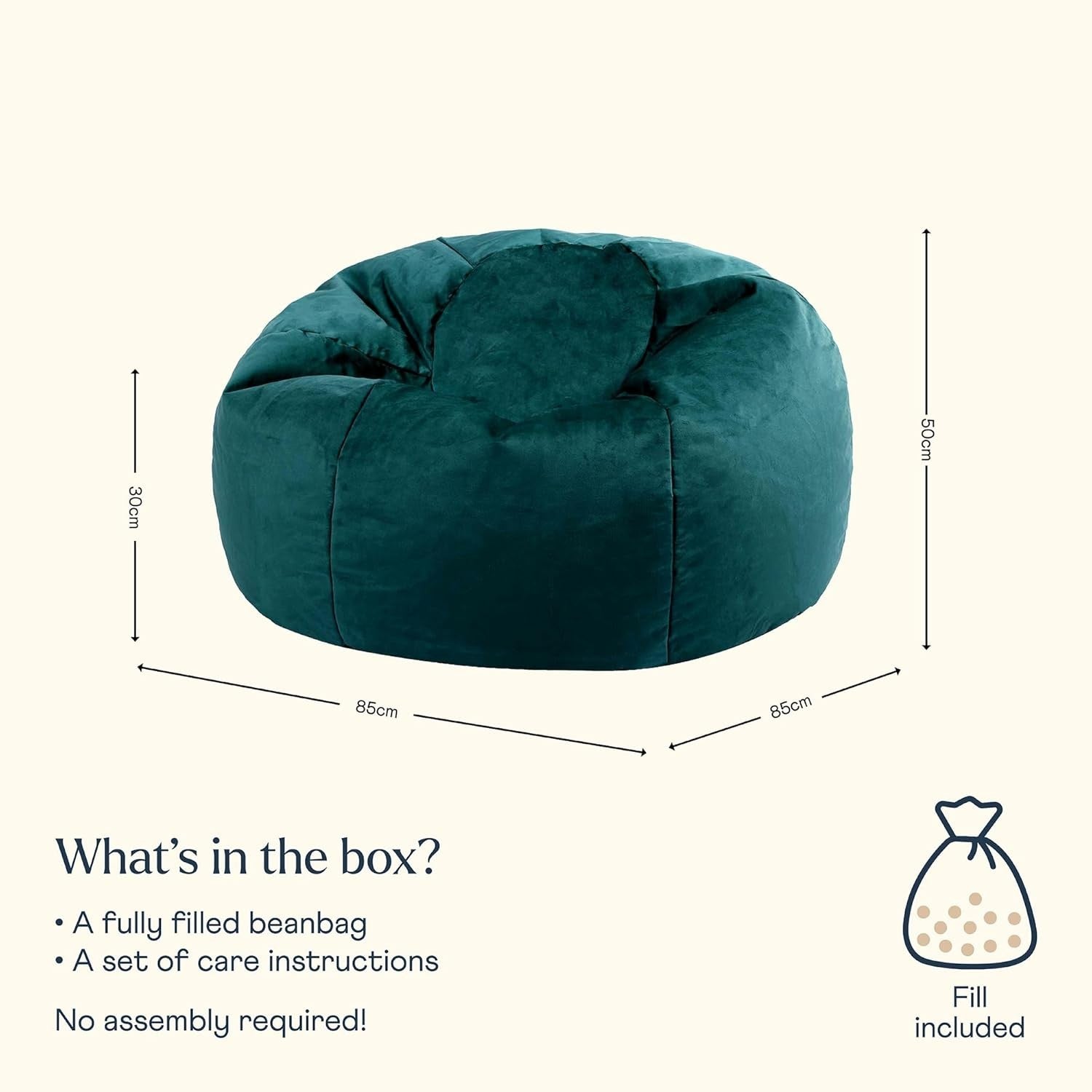Large Velvet Bean Bag Chair Adult Lounge Seat Filled Teal Green Accent