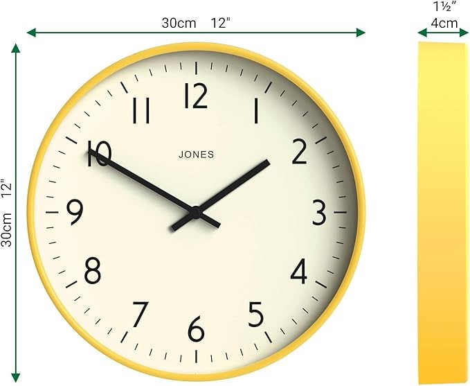 30cm Yellow Wall Clock Modern Silent Quartz Easy Read Numbers Home Office Decor