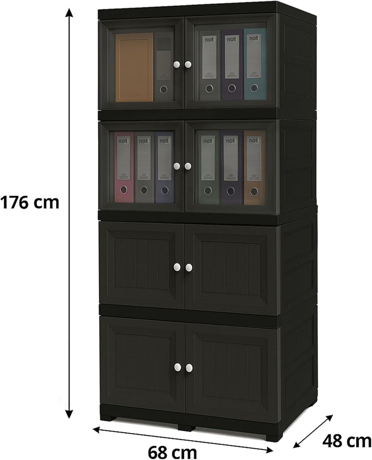 4 Tier Plastic Storage Cabinet | Grey Cupboard with Tinted Doors for Home Office