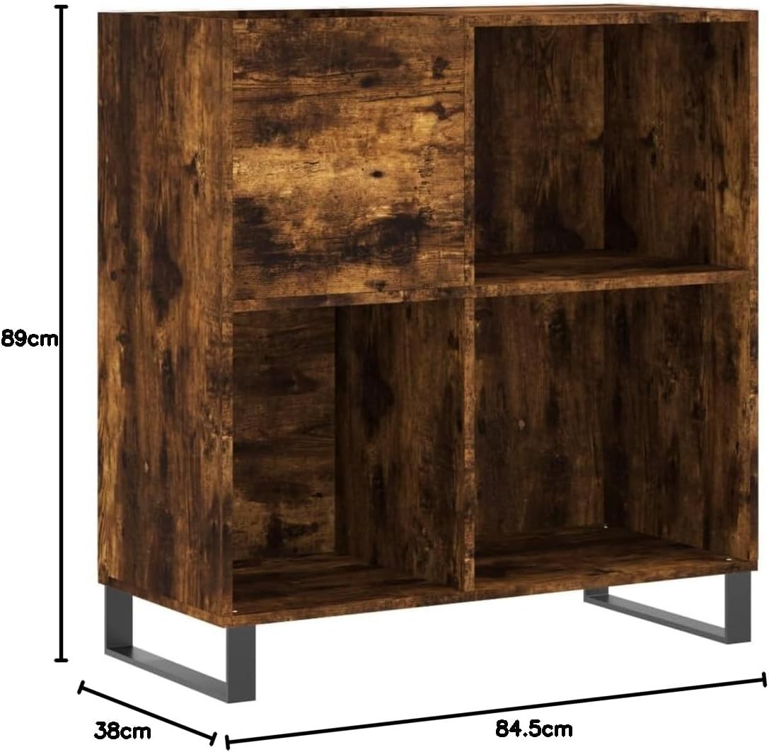 Modern Smoked Oak Vinyl Record Cabinet – Sturdy Storage & Display Unit