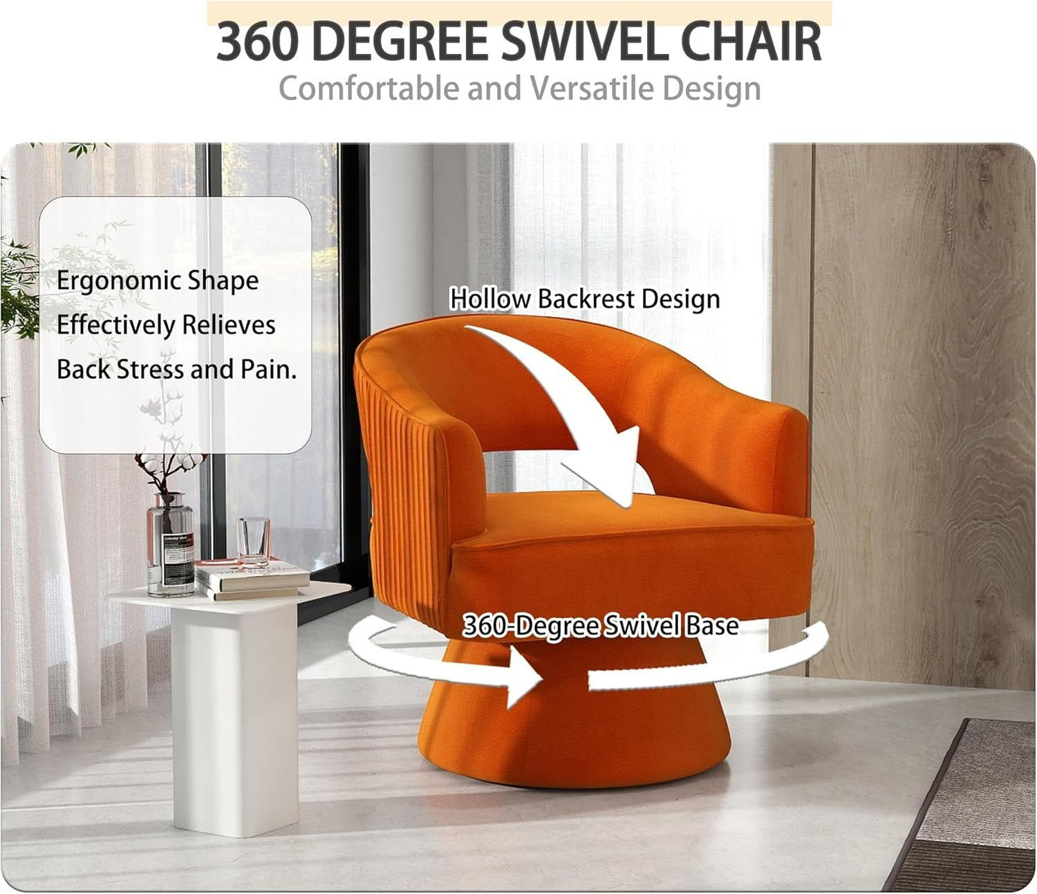 Velvet Swivel Barrel Chair 360° Accent Armchair Lounge Sofa Orange