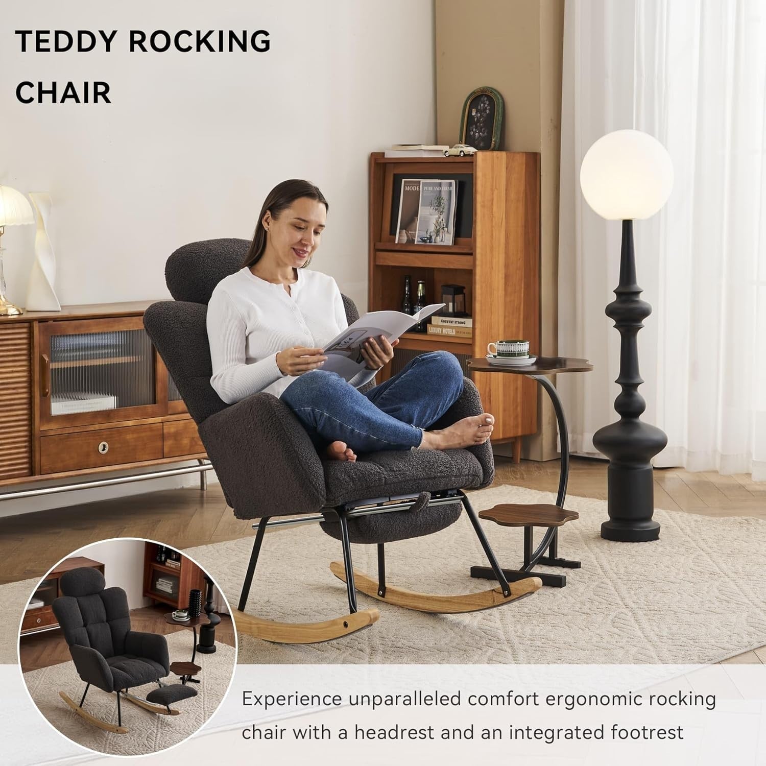 Recliner Rocking Chair w/ Footstool & Headrest – Ergonomic, Cozy, 125cm