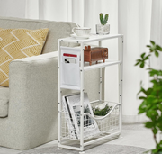 White 3-Tier Narrow Side Table 30x30x50 cm | Slim End Table w/ Storage